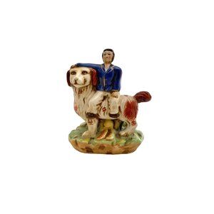 Boy with his Huge Pet Dog Figurine Staffordshire Style Vintage Decor